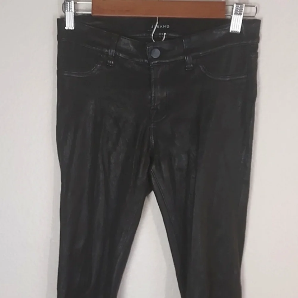 J Brand Lamb Leather Leggings Stretch Zipper Ankle Mid Rise L8001 Black Size 26